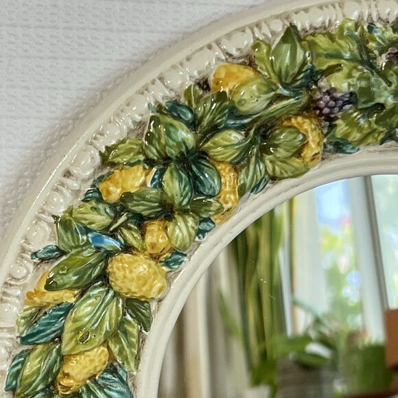 Vintage Ceramic Mirror Wreath Round Fruit Leaf Made in Italy Multi Wall Mounted - Picture 8 of 17